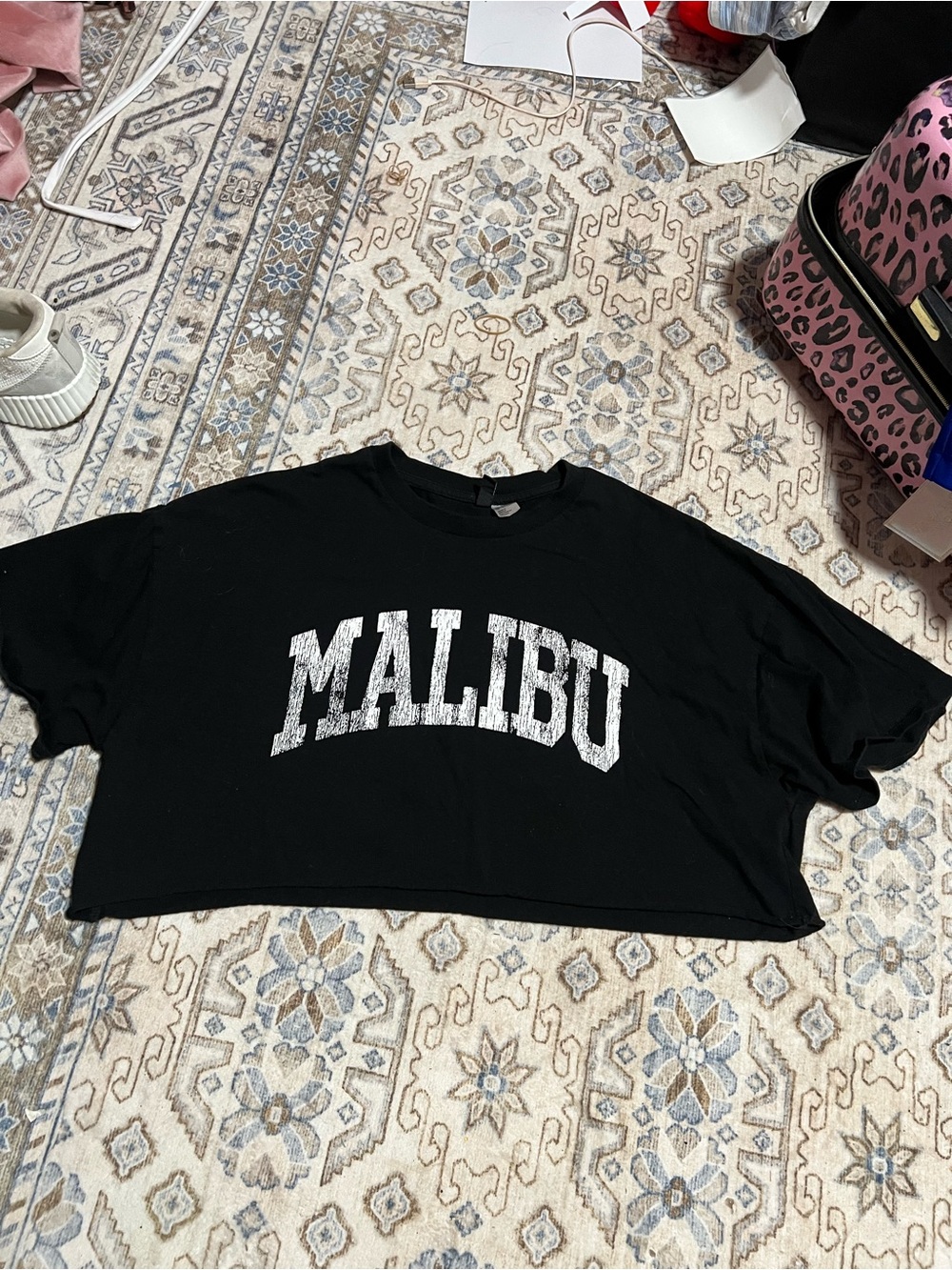 H&M Black 'MALIBU' Graphic Crop Top
